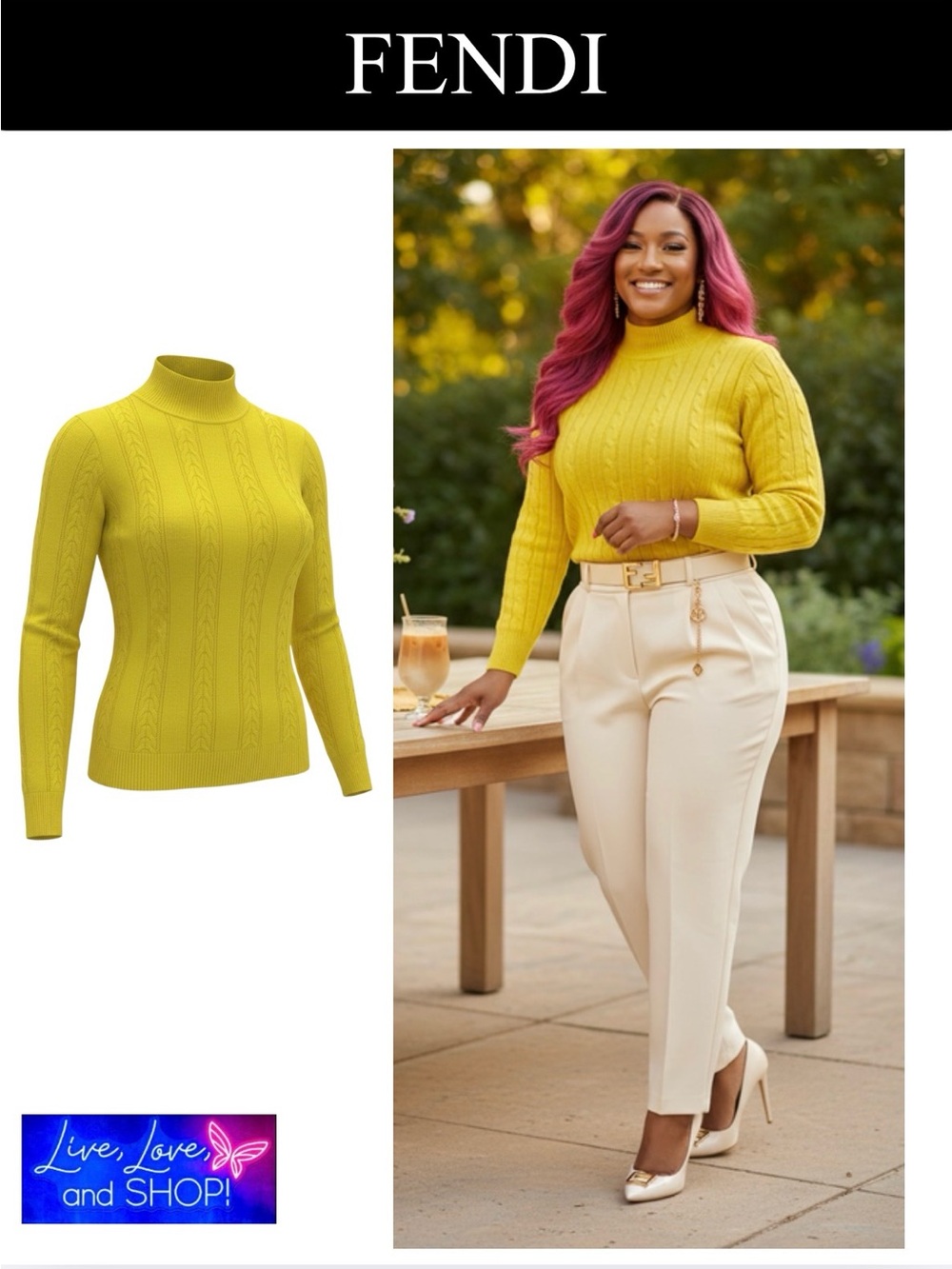 FENDI Canary Yellow Sweater, Vintage, EUC